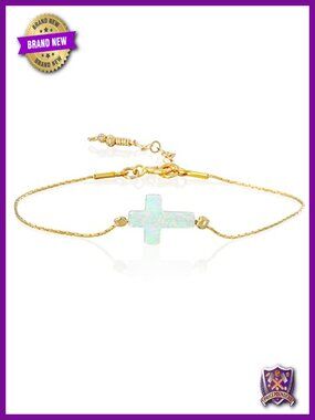 White Opal Cross 14k Gold Filled Bracelet